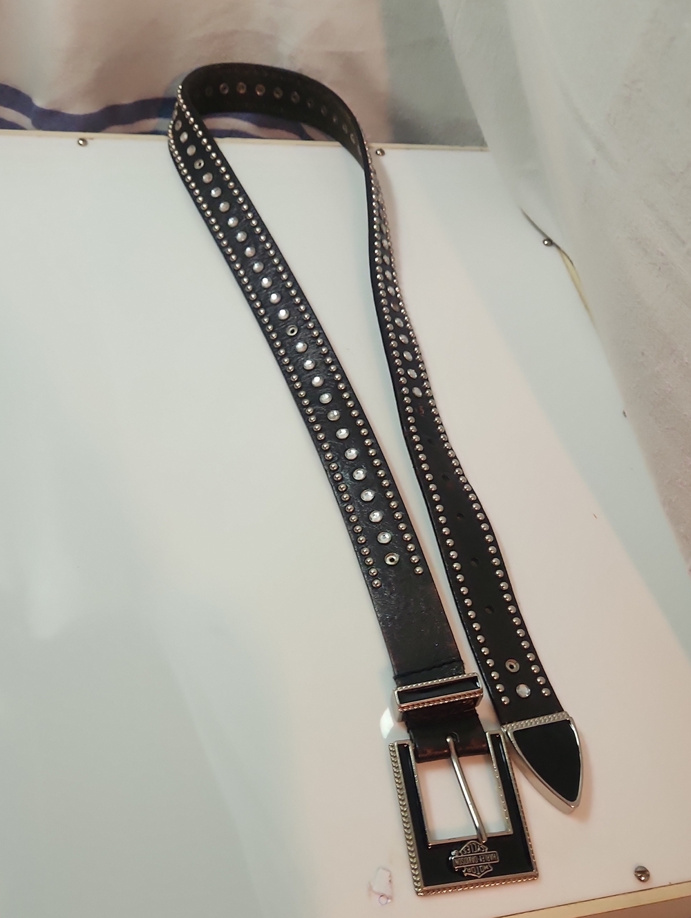 Harley-Davidson Black Studded Leather Belt with Silver Buckle